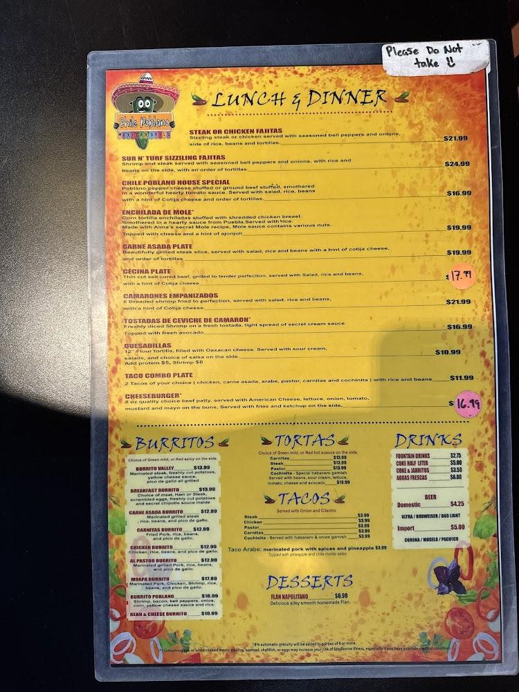 Chile Poblano Mexican Grill Menu image 1